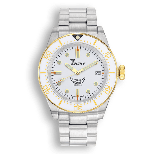 Squale 1545 blanche — bracelet acier — vue de face