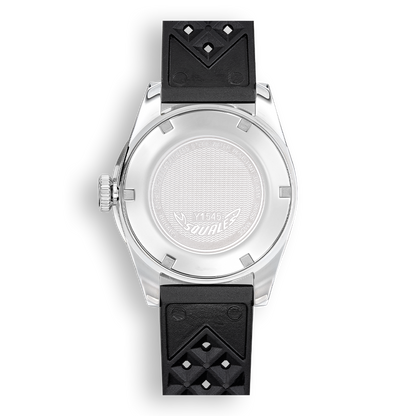 Squale 1545 noire — bracelet caoutchouc noir — vue de dos