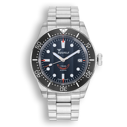 Squale 1545 noire — bracelet acier — vue de face