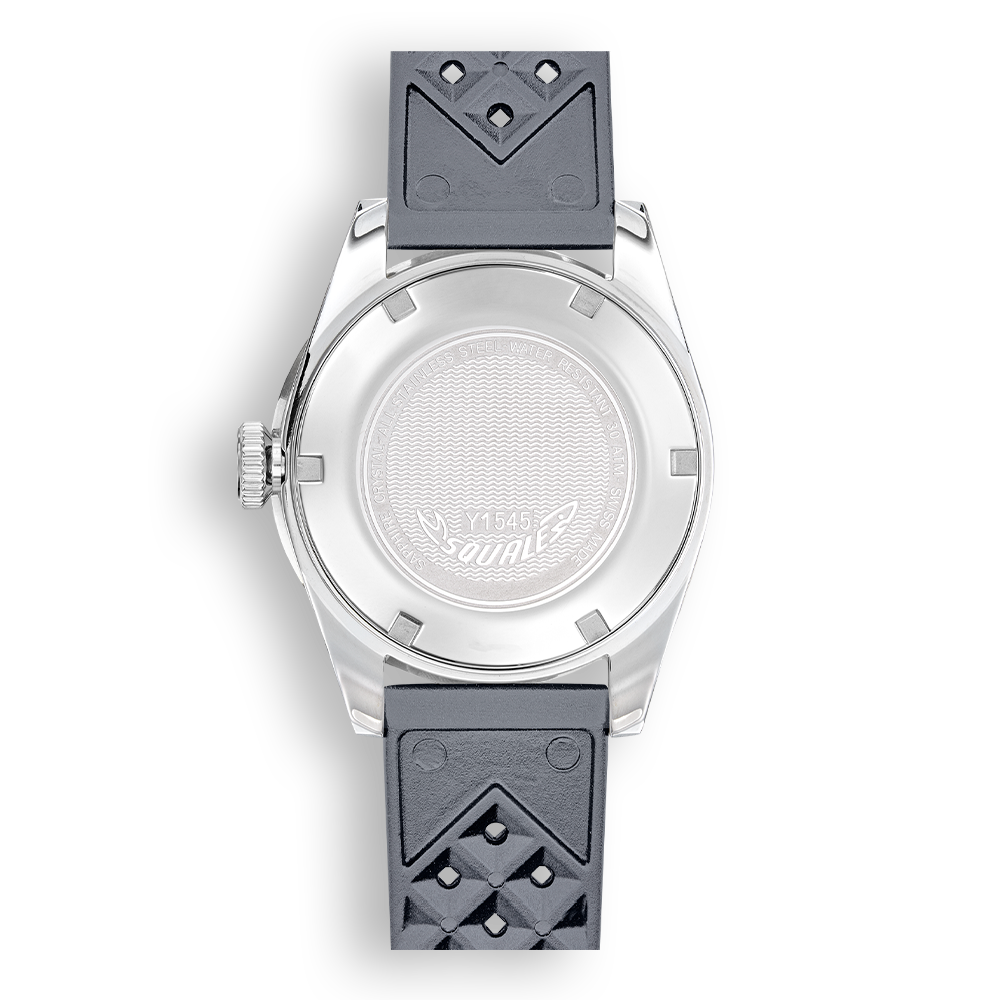 Squale 1545 grise — bracelet caoutchouc gris — vue de dos