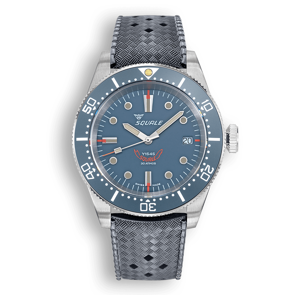 Squale 1545 grise — bracelet caoutchouc gris — vue de face