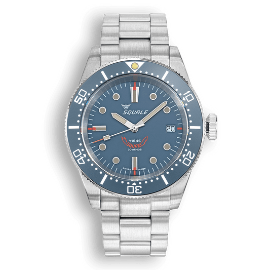 Squale 1545 grise — bracelet acier — vue de face