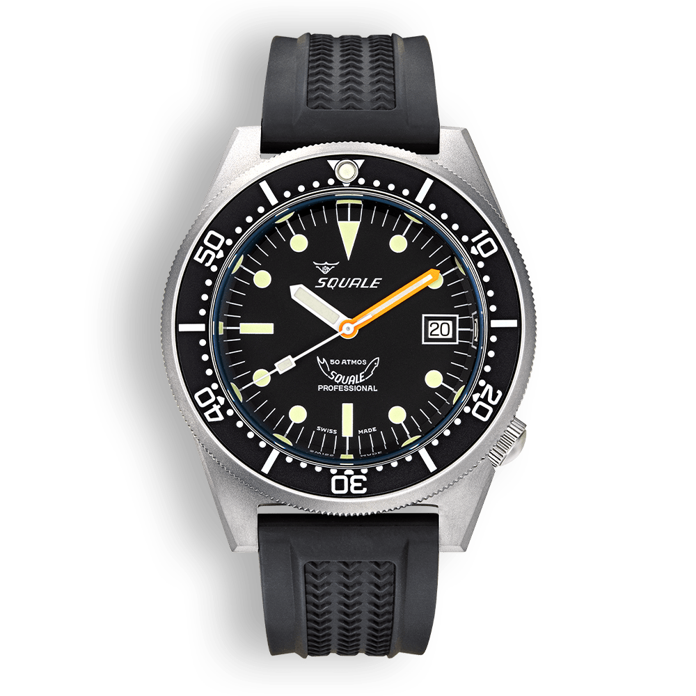Squale 1521 Black Blasted — Caoutchouc noir — vue de face