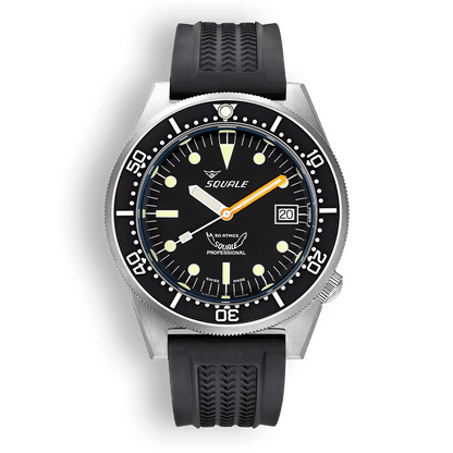Squale 1521 Black Blasted — Caoutchouc noir — vue de face