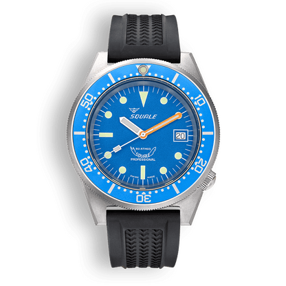 Squale 1521 Blue Blasted — Caoutchouc noir — vue de face