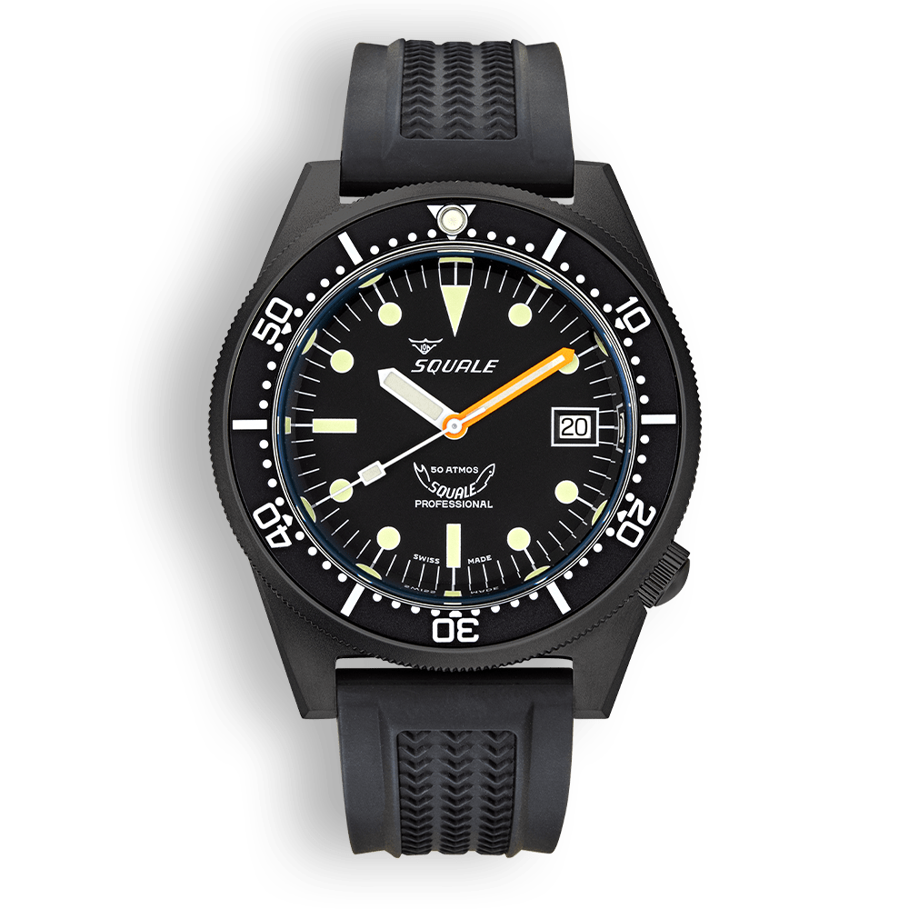 Squale 1521 DLC noire — Caoutchouc noir — vue de face
