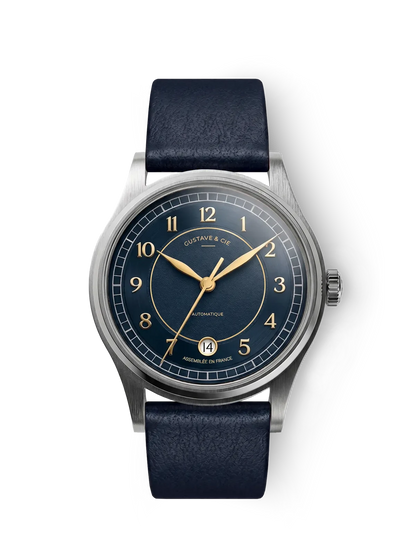 Gustave & Cie Charles Argent Et Bleu — Cuir Bleu Océan