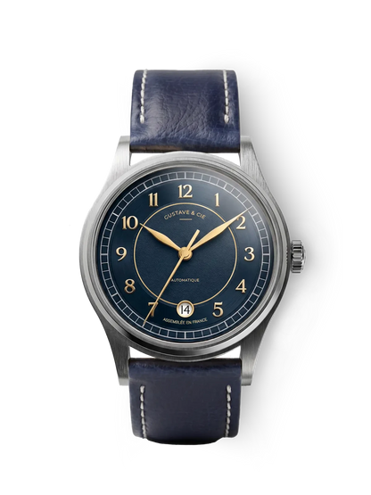 Gustave & Cie Charles Argent Et Bleu — Cuir Bleu Vegan Surpiqué