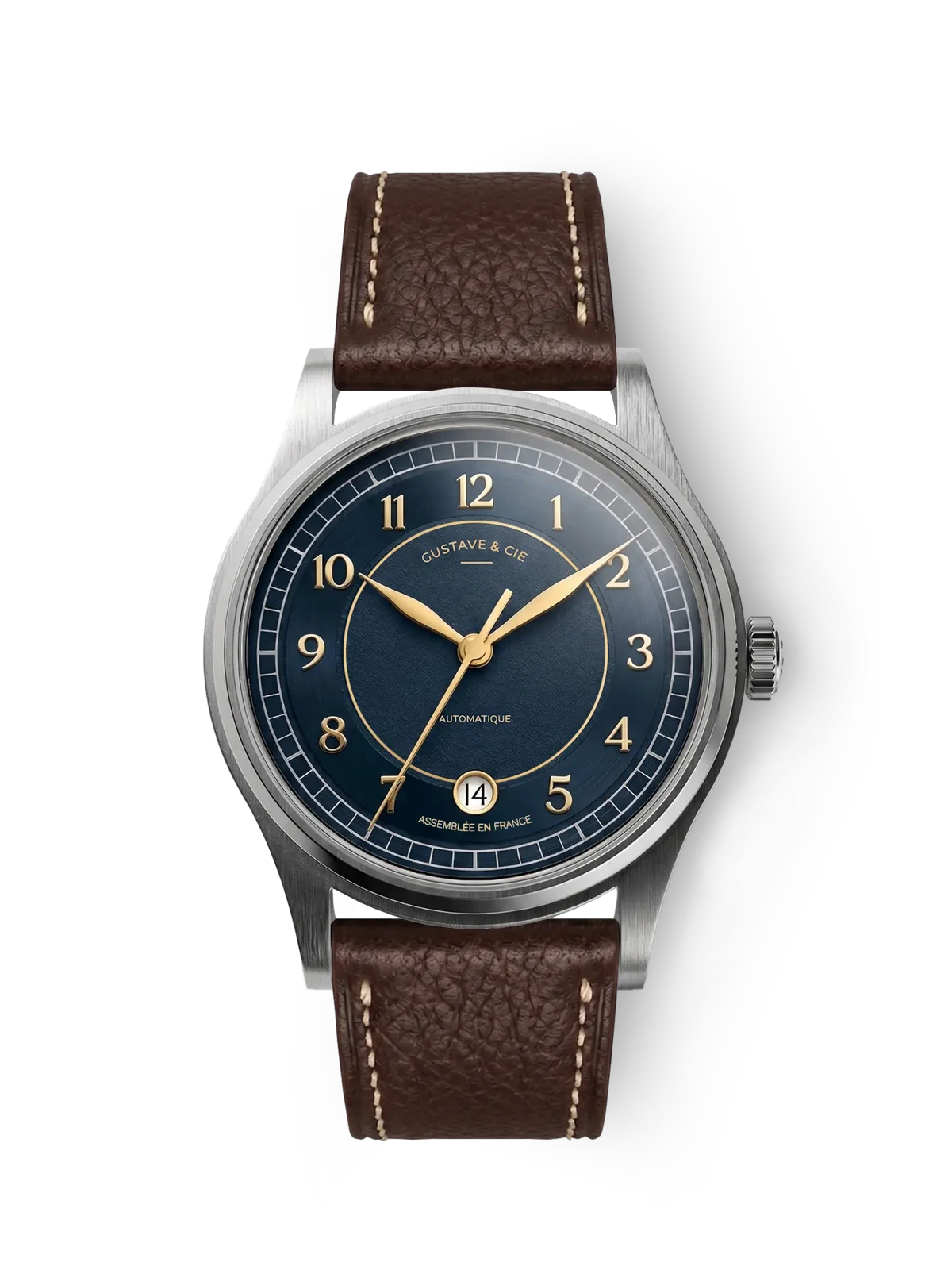 Gustave & Cie Charles Argent Et Bleu — Cuir Marron Chocolat Grainé