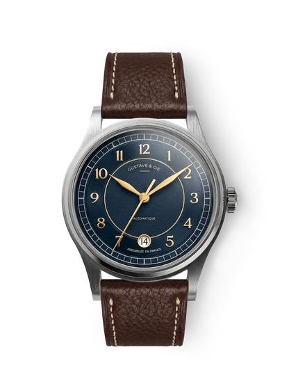 Gustave & Cie Charles Argent Et Bleu — Cuir Marron Chocolat Grainé