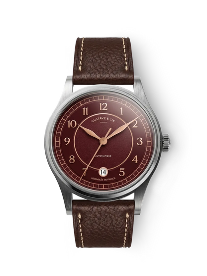 Gustave & Cie Charles Argent Et Cerise — Cuir Marron Chocolat Grainé
