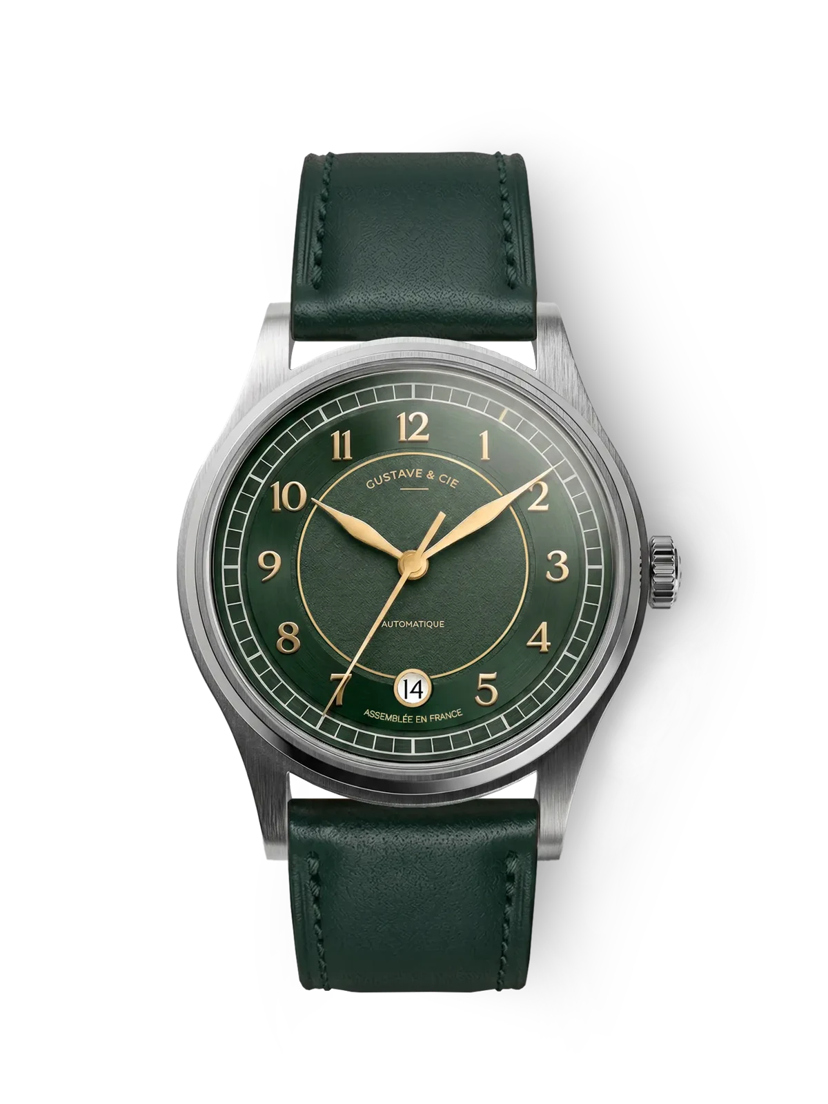 Gustave & Cie Charles Argent Et Vert — Cuir Vert Émeraude Surpiqué