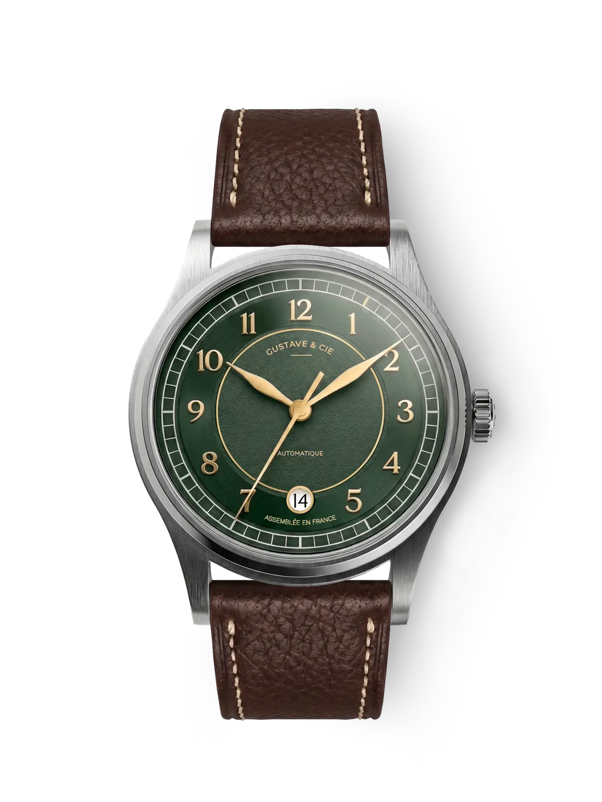 Gustave & Cie Charles Argent Et Vert — Cuir Marron Chocolat Grainé