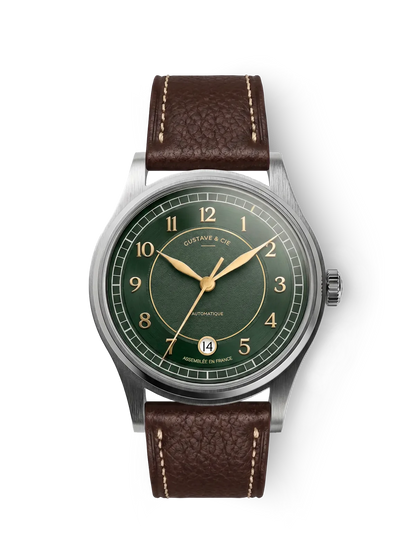 Gustave & Cie Charles Argent Et Vert — Cuir Marron Chocolat Grainé