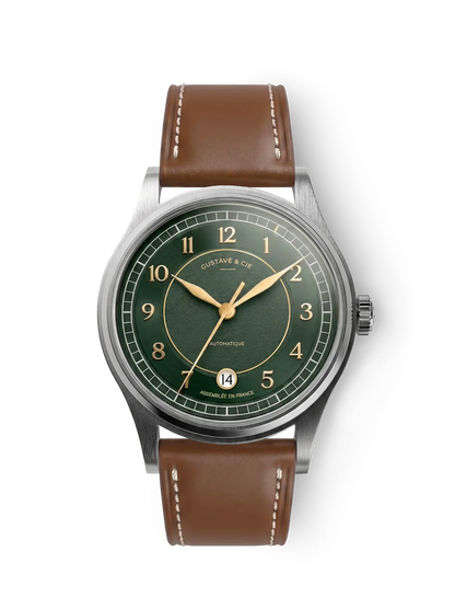Gustave & Cie Charles Argent Et Vert — Cuir Marron Havane Surpiqué