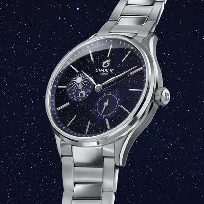 Charlie Paris Initial Jour/Nuit aventurine 36 mm : vue de trois quarts sur acier