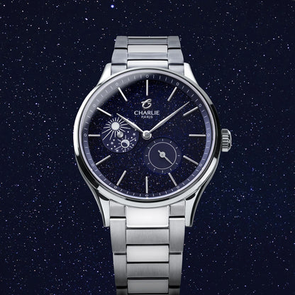 Charlie Paris Initial Jour/Nuit aventurine 36 mm : vue de face sur fond étoilé