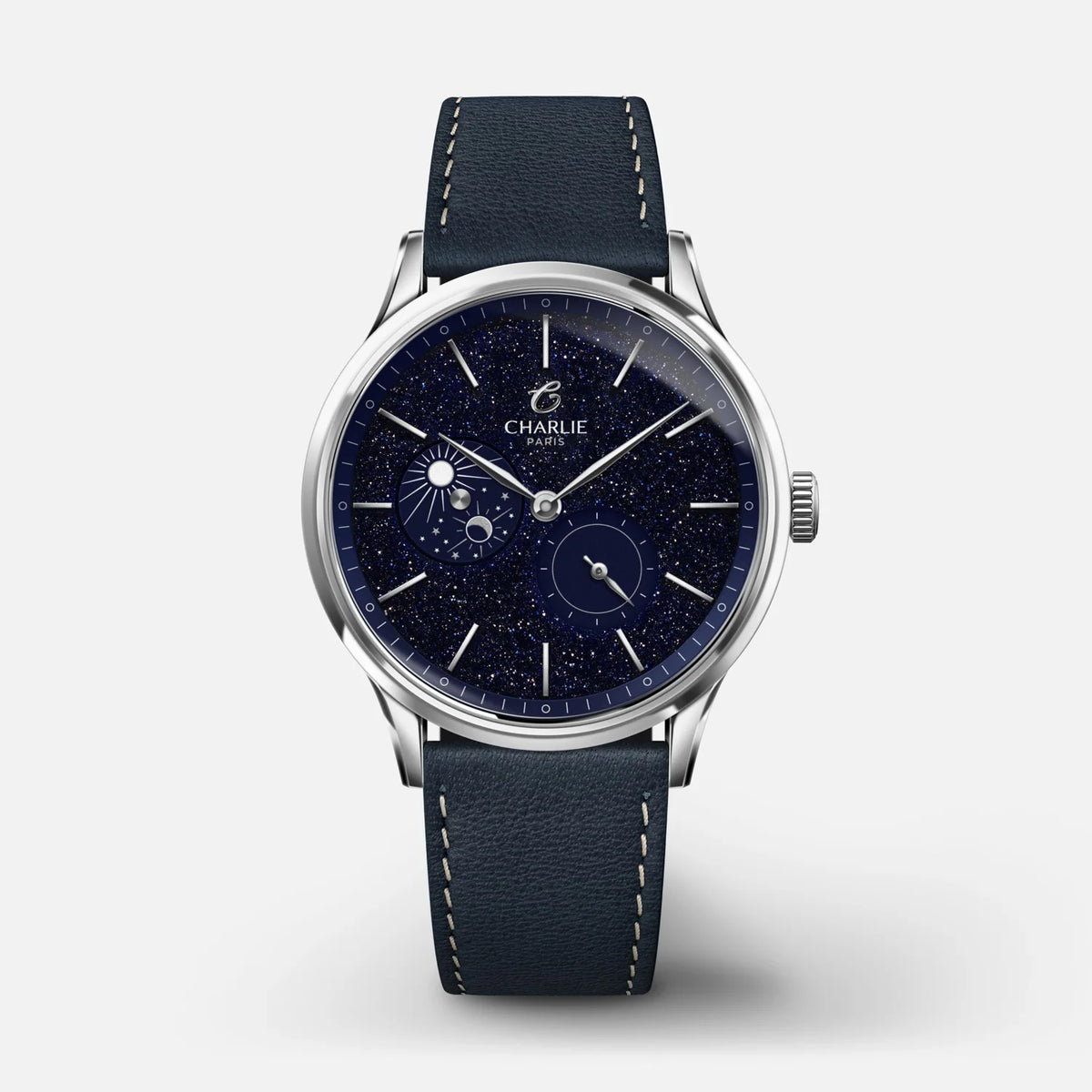 Charlie Paris Initial Jour/Nuit aventurine 36 mm : bracelet cuir bleu