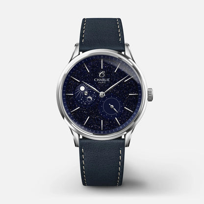Charlie Paris Initial Jour/Nuit aventurine 36 mm : bracelet cuir bleu