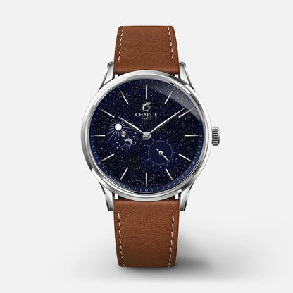 Charlie Paris Initial Jour/Nuit aventurine 36 mm : bracelet cuir marron