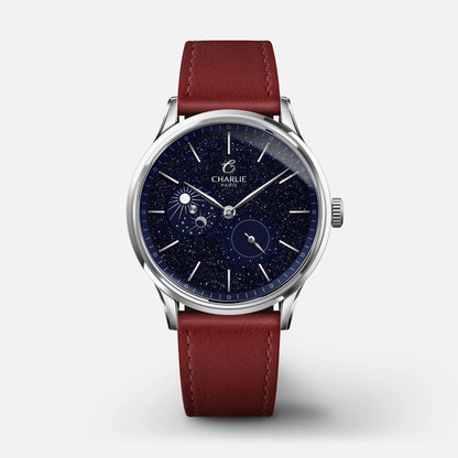 Charlie Paris Initial Jour/Nuit aventurine 36 mm : bracelet cuir bordeaux