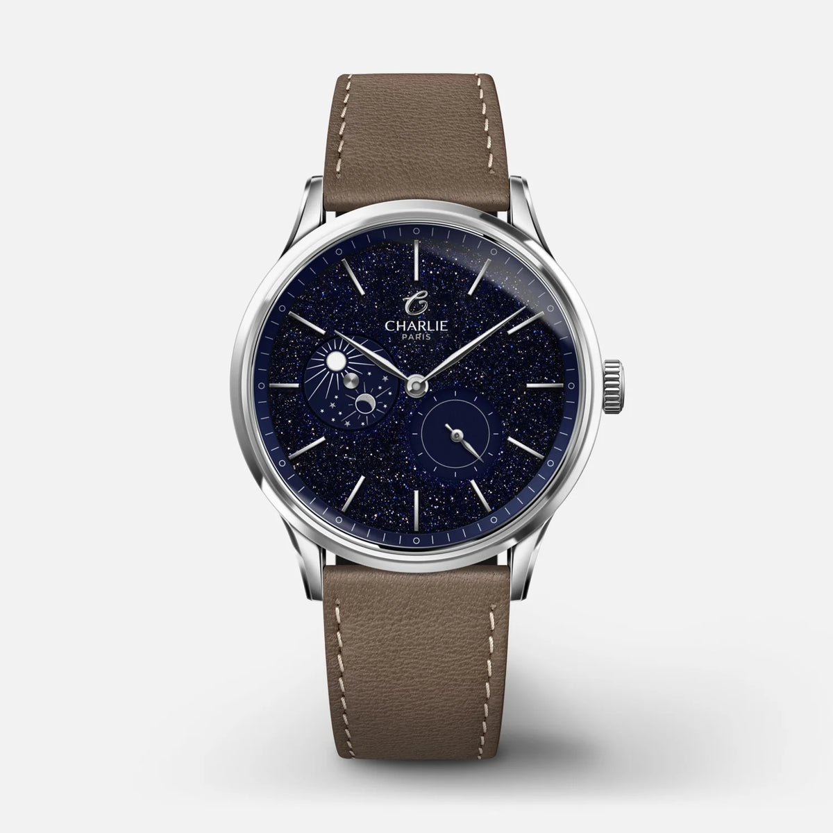 Charlie Paris Initial Jour/Nuit aventurine 36 mm : bracelet cuir taupe