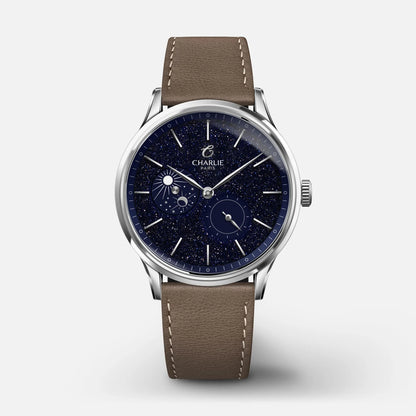 Charlie Paris Initial Jour/Nuit aventurine 36 mm : bracelet cuir taupe