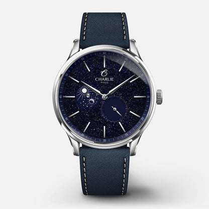 Charlie Paris Initial Jour/Nuit aventurine 40 mm : bracelet cuir bleu