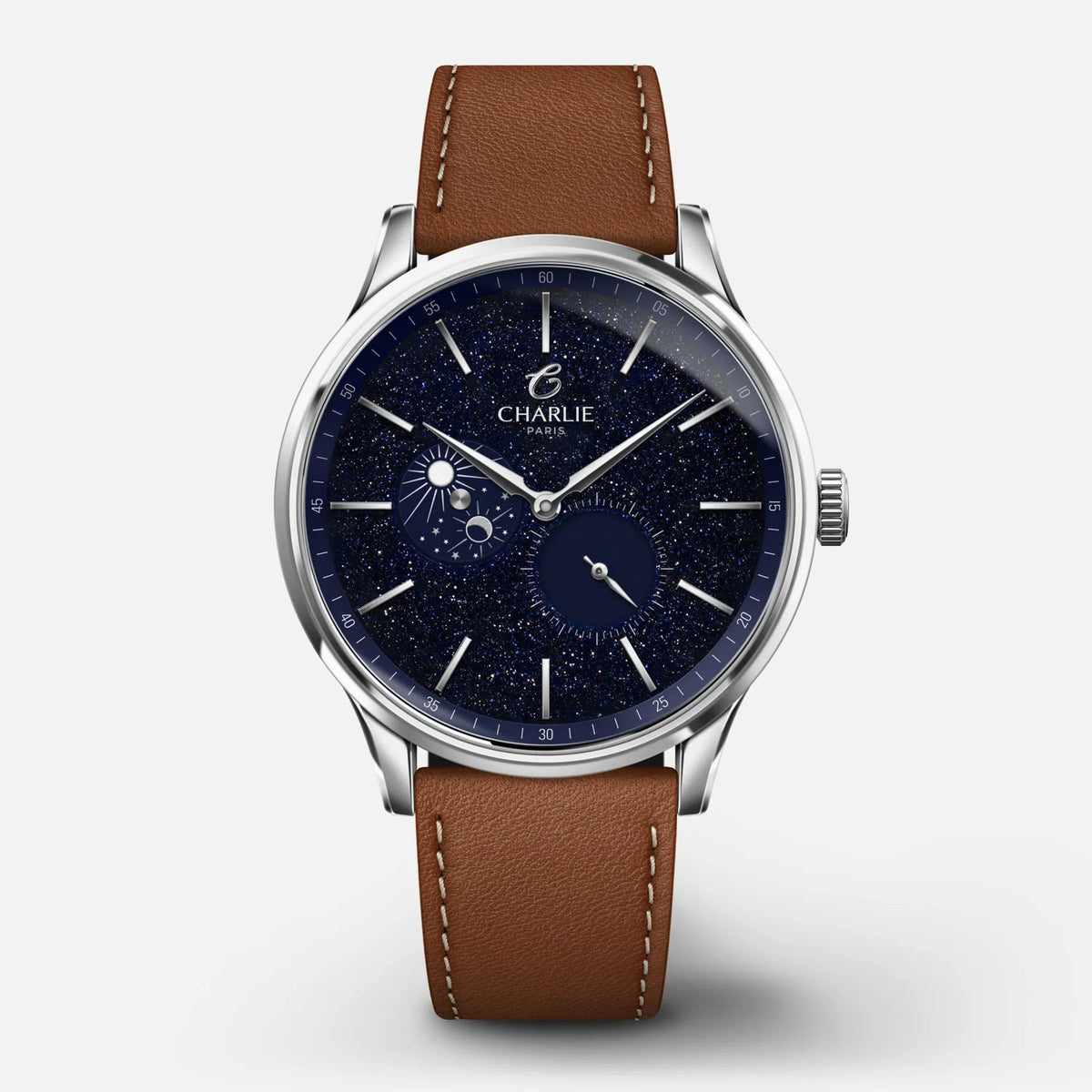 Charlie Paris Initial Jour/Nuit aventurine 40 mm : bracelet cuir marron