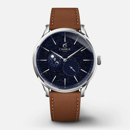 Charlie Paris Initial Jour/Nuit aventurine 40 mm : bracelet cuir marron