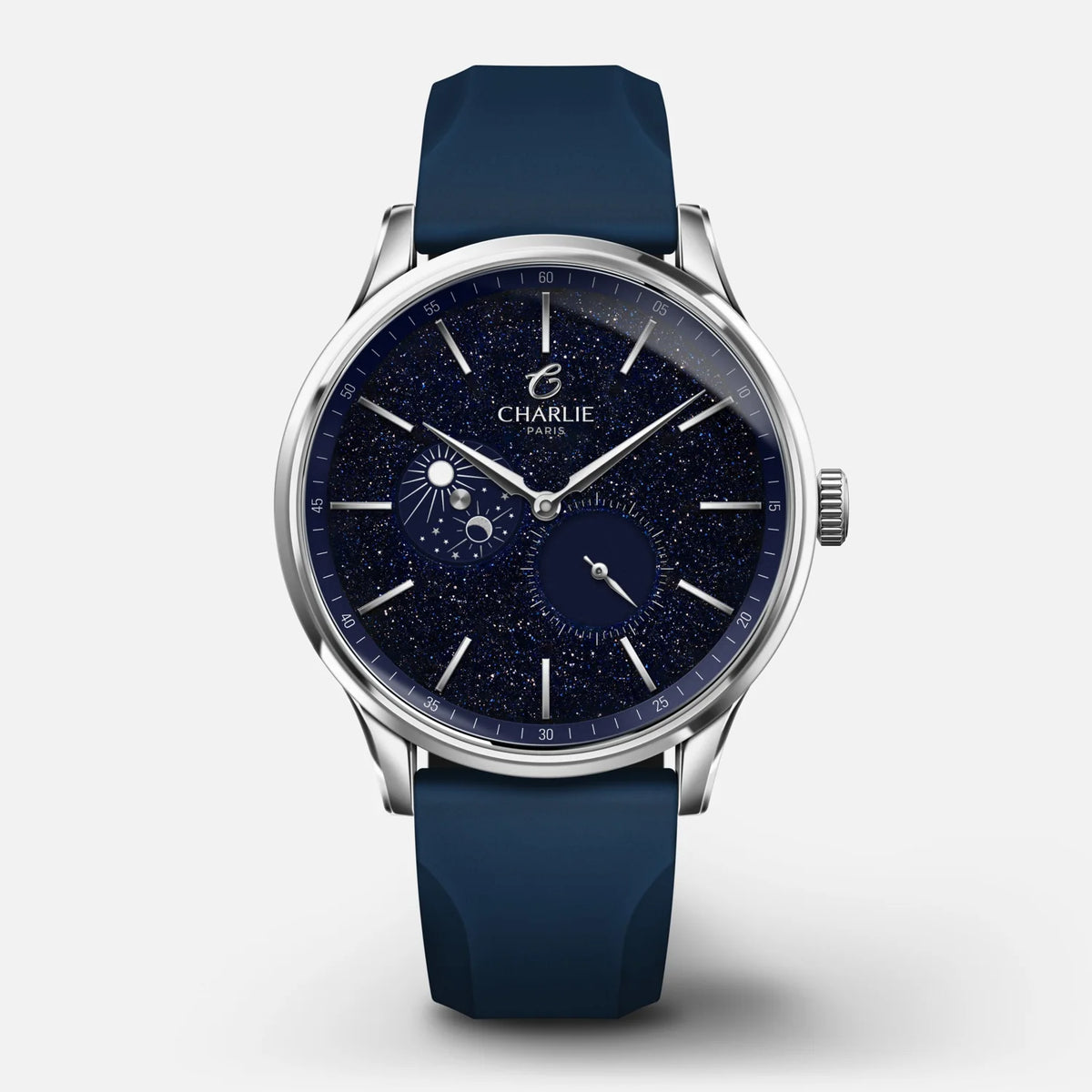 Charlie Paris Initial Jour/Nuit aventurine 40 mm : bracelet caoutchouc bleu