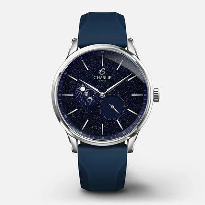 Charlie Paris Initial Jour/Nuit aventurine 40 mm : bracelet caoutchouc bleu