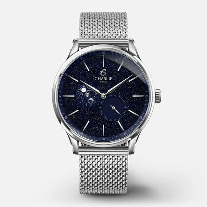 Charlie Paris Initial Jour/Nuit aventurine 40 mm : bracelet maille milanaise
