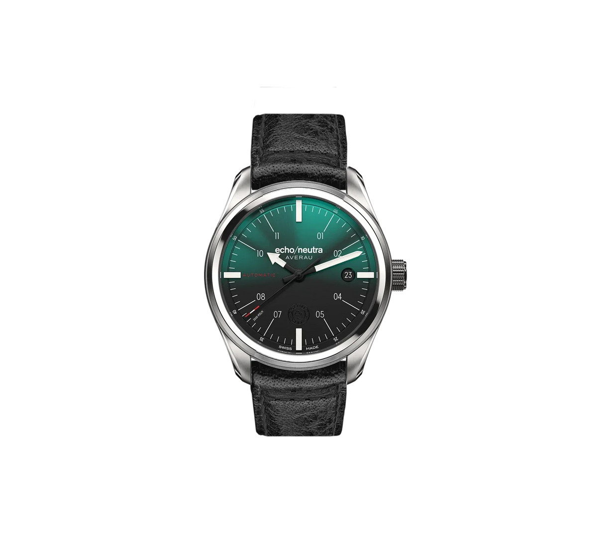 Montre Echo/Neutra : Averau 39 3H Vert Dégradé — bracelet cuir de buffle noir