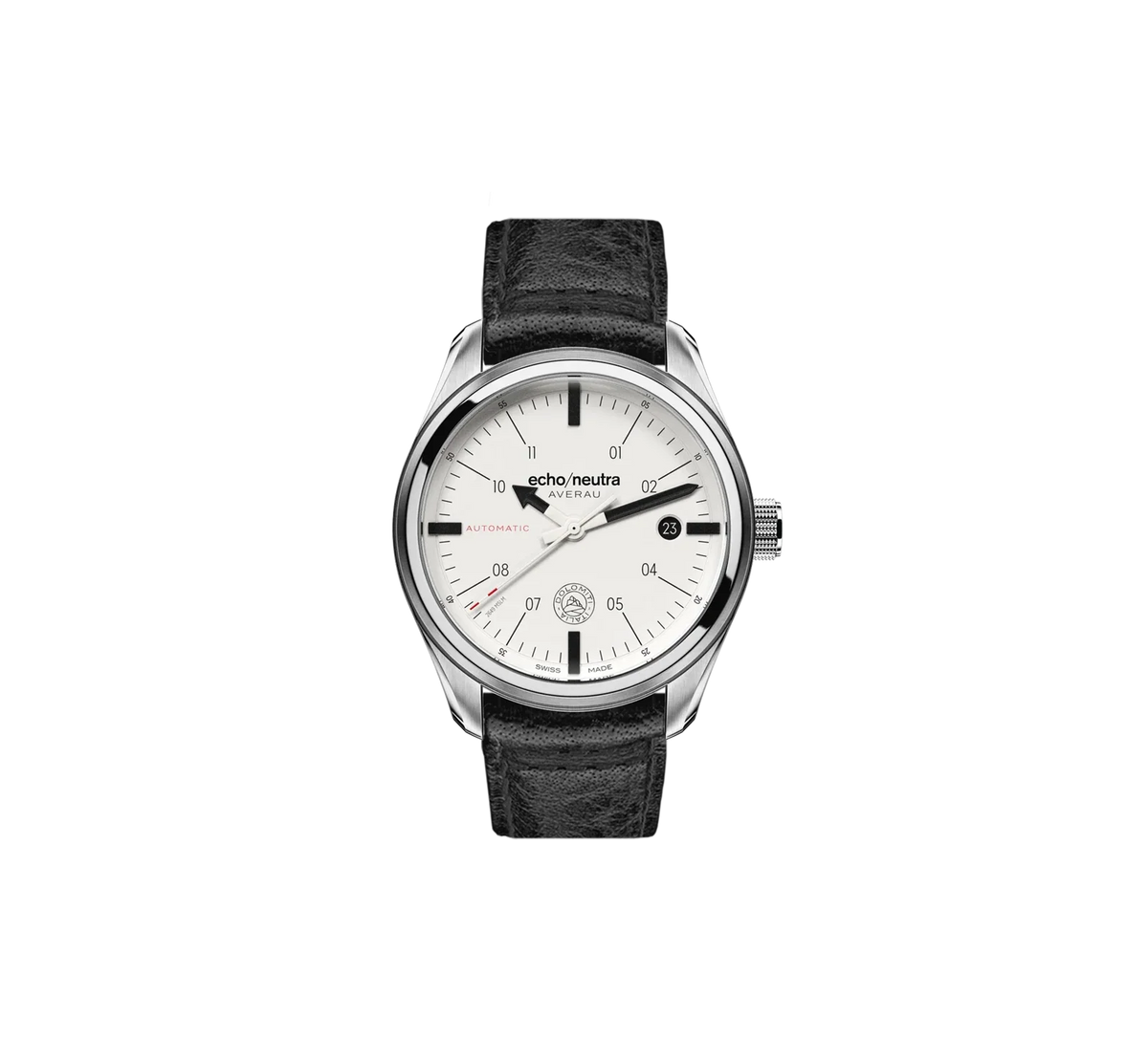 Montre Echo/Neutra : Averau 39 3H White Full Lume — bracelet cuir de buffle noir