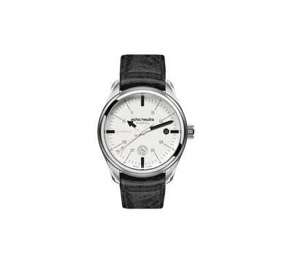 Montre Echo/Neutra : Averau 39 3H White Full Lume — bracelet cuir de buffle noir