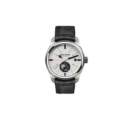 Montre Echo/Neutra : Averau 39 Phase Lunaire (Big Moon) Blanc — bracelet cuir de buffle noir