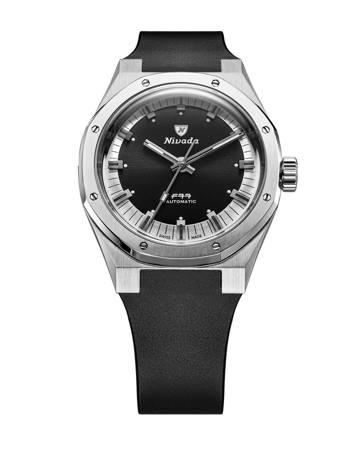 Nivada F77 Tuxedo MK2, bracelet caoutchouc noir