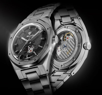 Montre Nivada Grenchen : F77 Titanium Open Heart MK2 Météorite : vue de détail