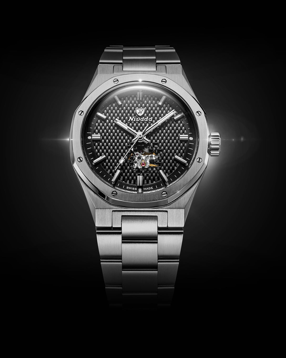 Montre Nivada Grenchen : F77 Titanium Open Heart MK2 Noir : vue de détail