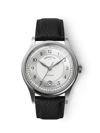 Gustave & Cie Charles blanc — Cuir Noir Réglisse Grainé