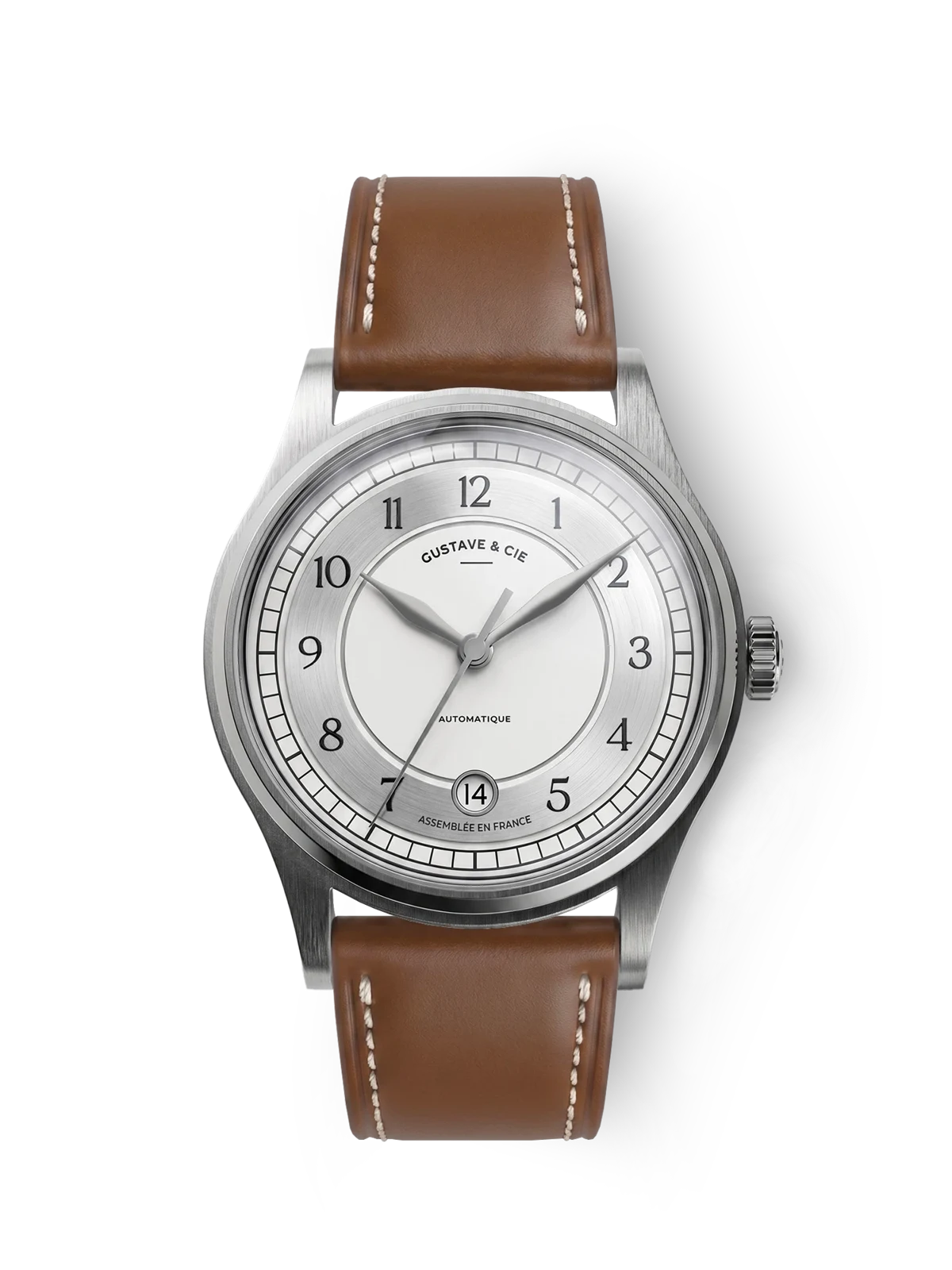 Gustave & Cie Charles blanc — Cuir Marron Havane Surpiqué