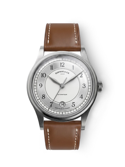 Gustave & Cie Charles blanc — Cuir Marron Havane Surpiqué