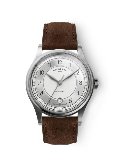 Gustave & Cie Charles blanc — Cuir Nubuck Marron Chocolat