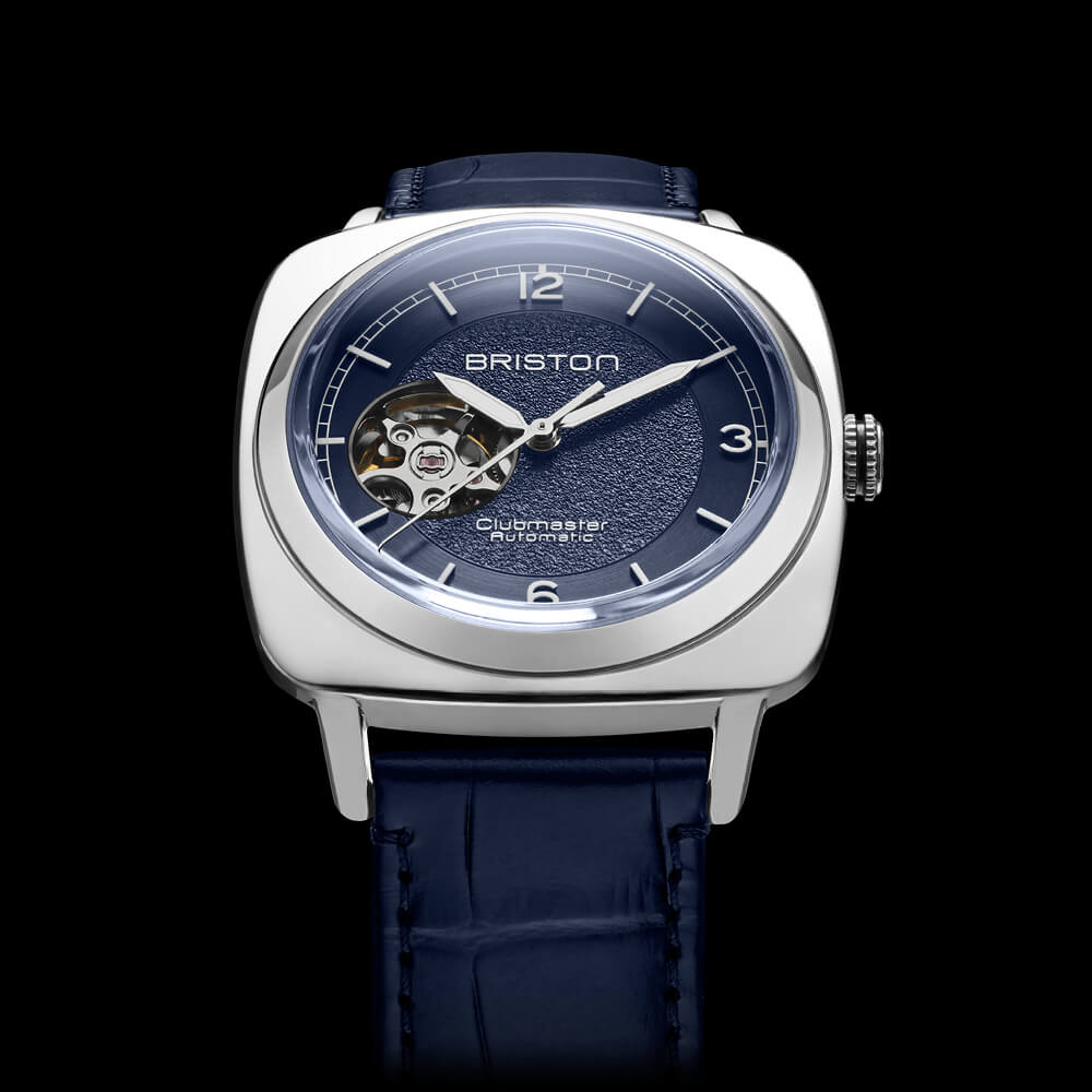 MONTRE BRISTON : CLUBMASTER LEGEND CLASSIC COEUR OUVERT ACIER & BLEU 25739.PS.L.15.LANV