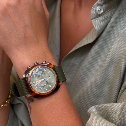 MONTRE BRISTON : CLUBMASTER CLASSIC CHRONOGRAPHE VERT & OR ROSE 19140.PRA.T.26.NOL