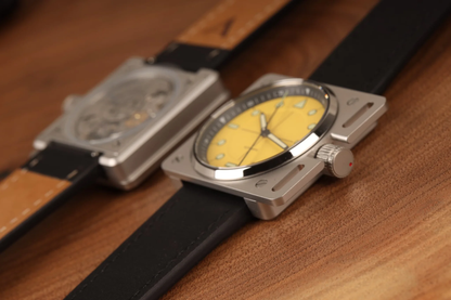 Montre AndoAndoAndo : Vinyl Record Pilot Jaune x Minimal Wear