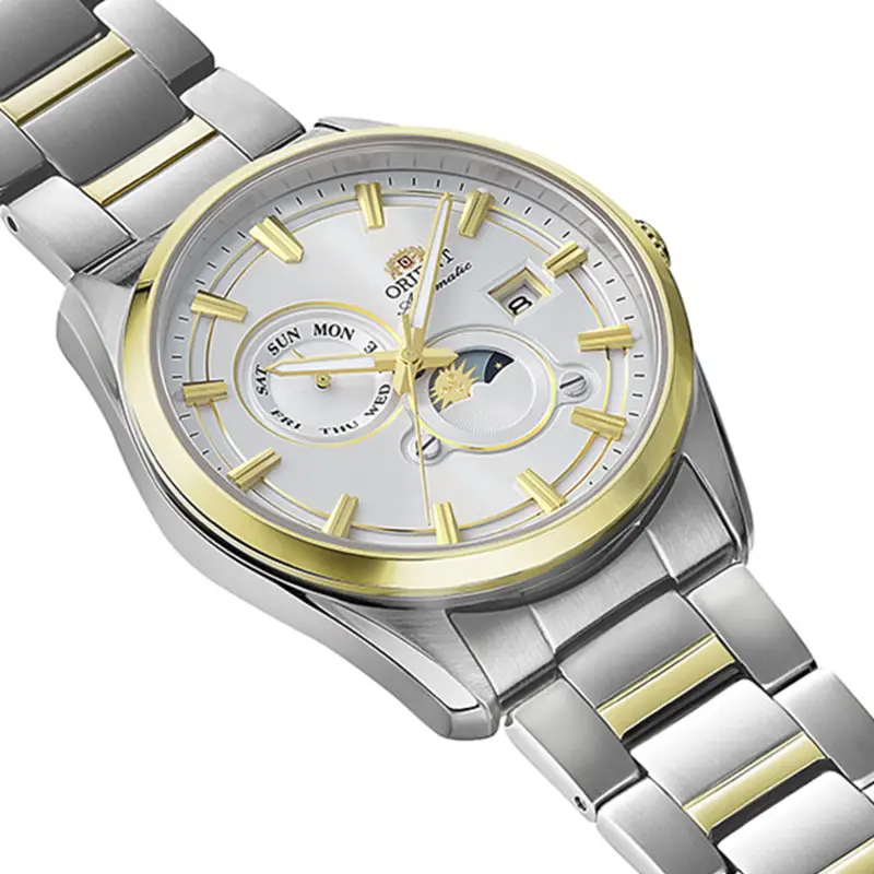 MONTRE ORIENT : STRETTO SUN & MOON BLANCHE & OR RA-AK0312S