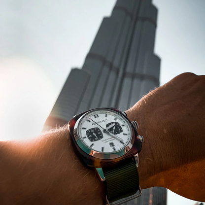 MONTRE BRISTON : CLUBMASTER SPORT CHRONOGRAPHE BLANC & VERT 17142.SA.TS.2.NGA