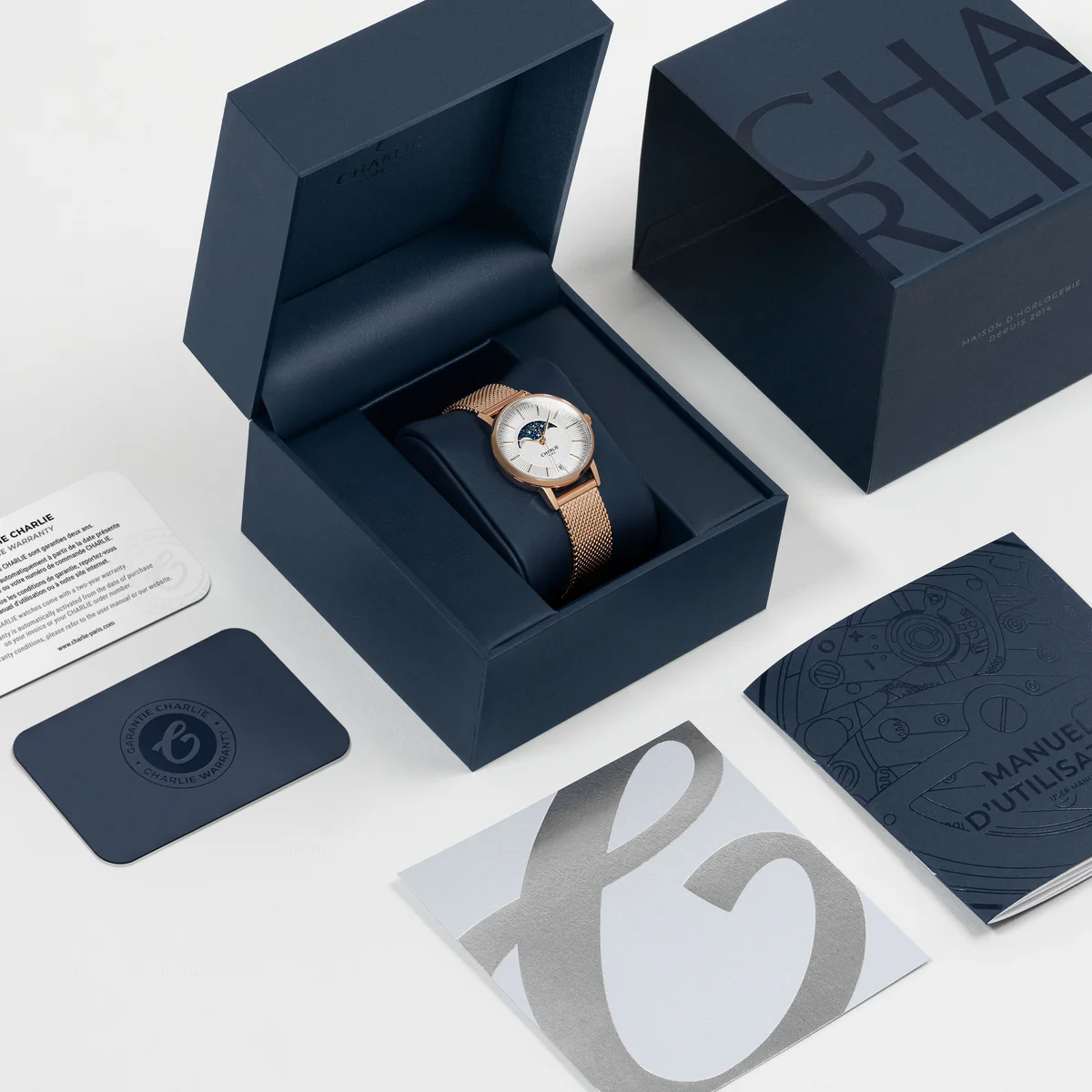 MONTRE CHARLIE PARIS : SULLY QUARTZ PHASE DE LUNE OR ROSE